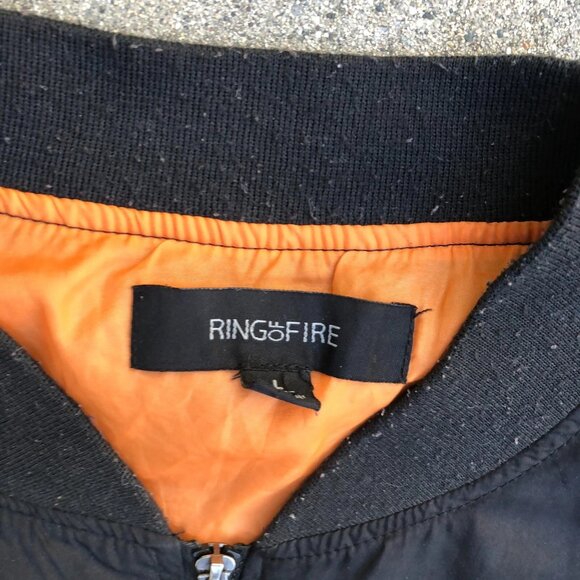 RING OF FIRE Speed Power Victory Bomber Jacket LG Men's Full Zip Black Skull - Picture 9 of 12